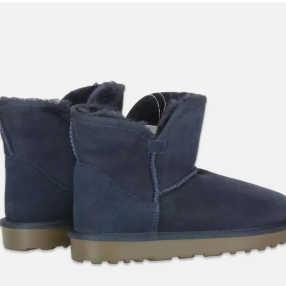 New Women's Sizes Shearling Scalloped Edge Boots Navy - Picture 3 of 15